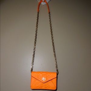 Tory Burch Neon Orange Snake Leather Crossbody